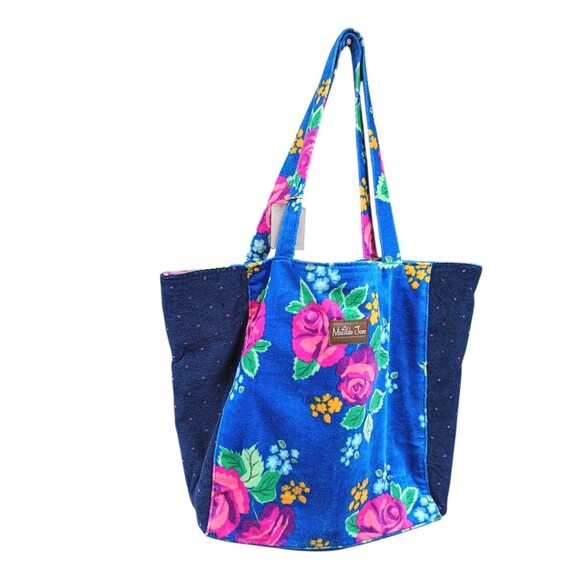 Matilda Jane Sweet Sunshine Blue Floral Lined Terry Cloth Beach Tote Bag New - Picture 1 of 5